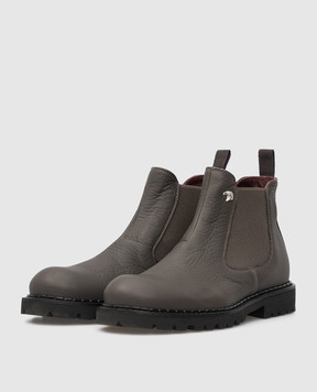 Stefano Ricci Kids Charcoal Leather Chelsea YRU10G857SK
