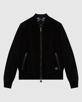 Stefano Ricci Children's black suede bomber jacket with emblem YDJ82000204902