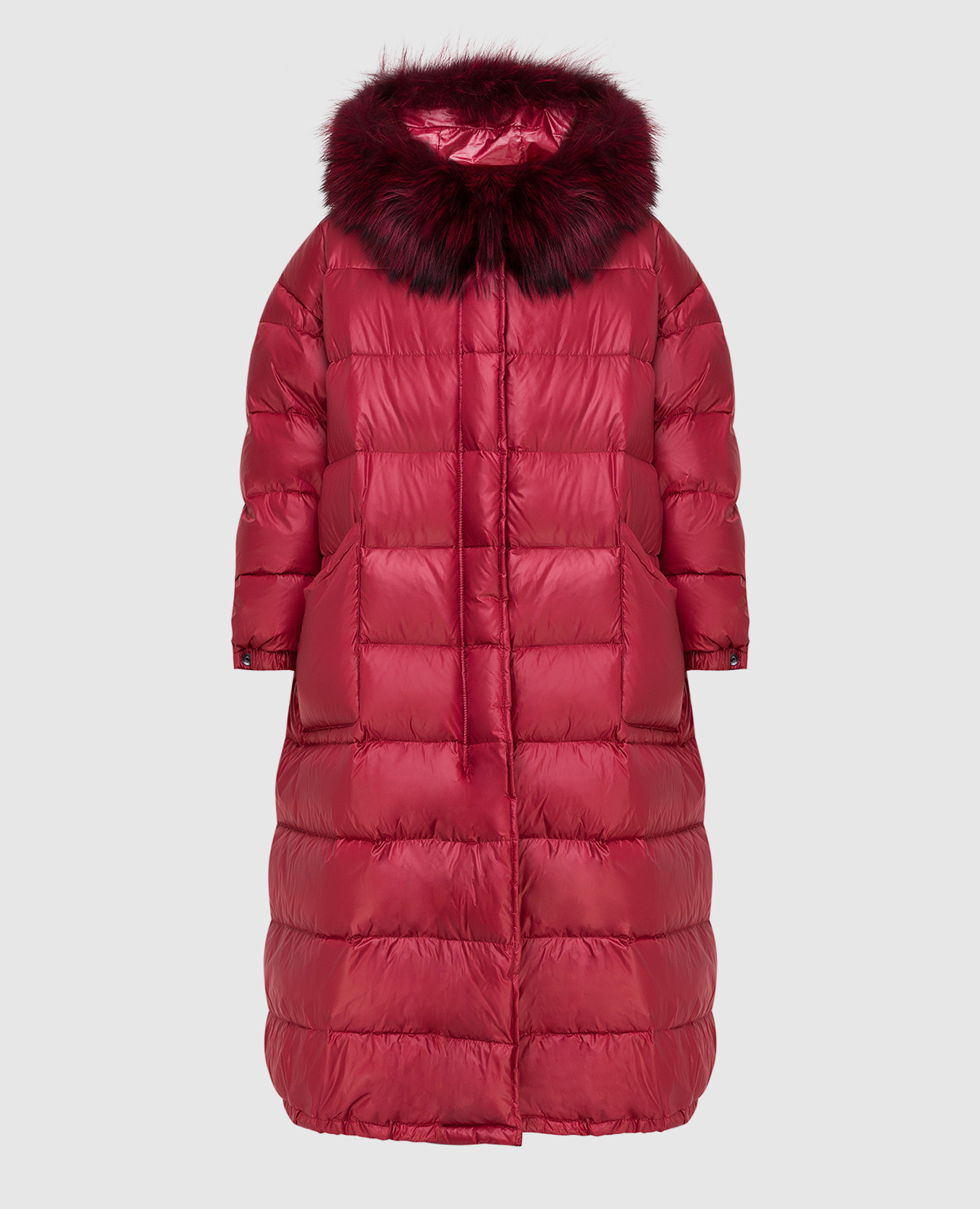 Dark red down jacket with fox fur simonetta ravizza