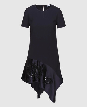 PAROSH Navy blue dress with sequin embroidery D730224R
