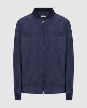 Brunello Cucinelli Navy Suede Bomber Jacket ChangeClear MPCLN1769