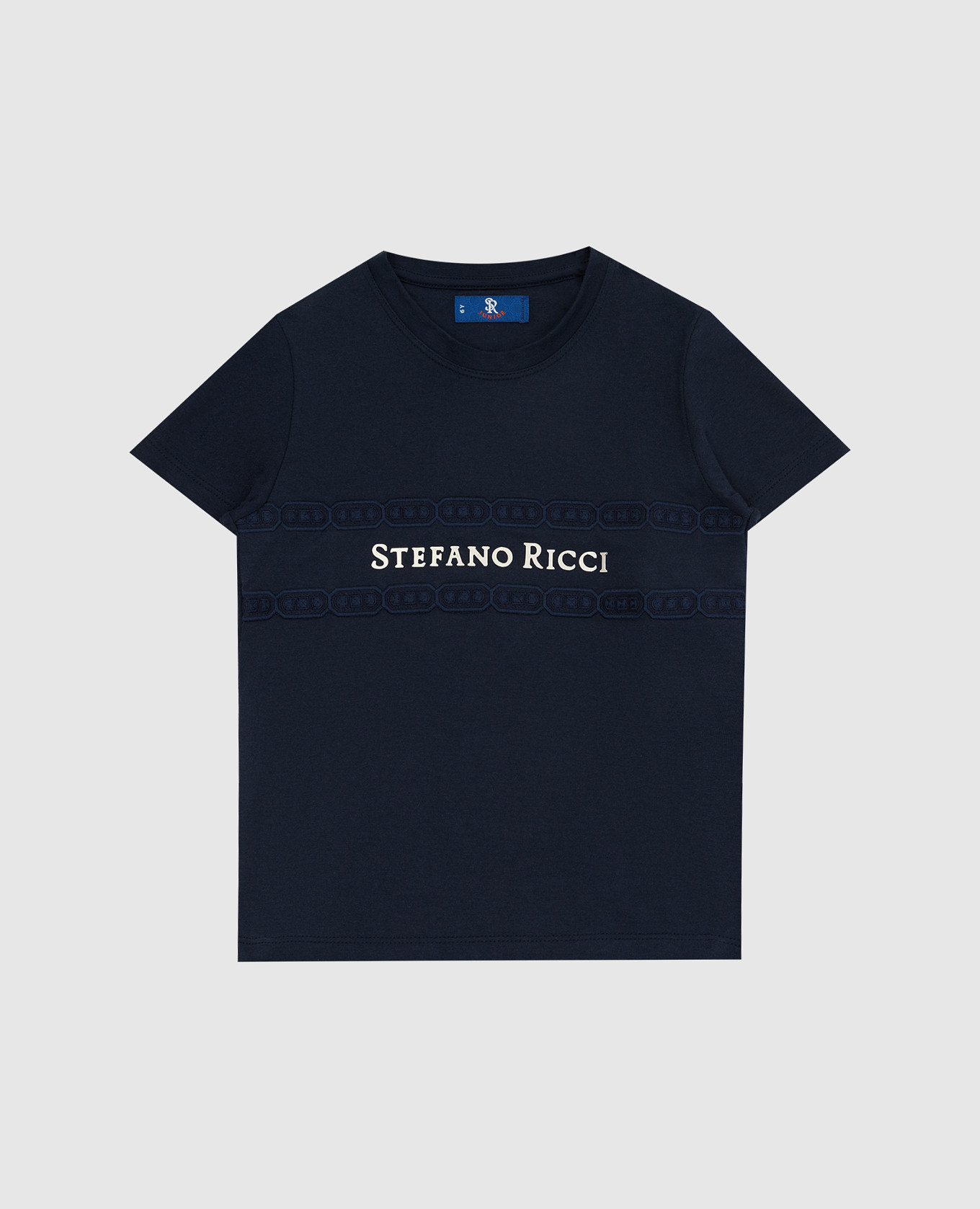 Children's dark blue t-shirt with logo and embroidery stefano ricci