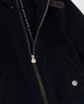 Stefano Ricci Children's dark blue cashmere jacket with leather inserts YUJ7400010C807