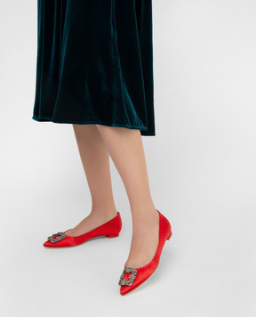 Manolo Blahnik Red ballerinas with crystals HANGISIFLAT10