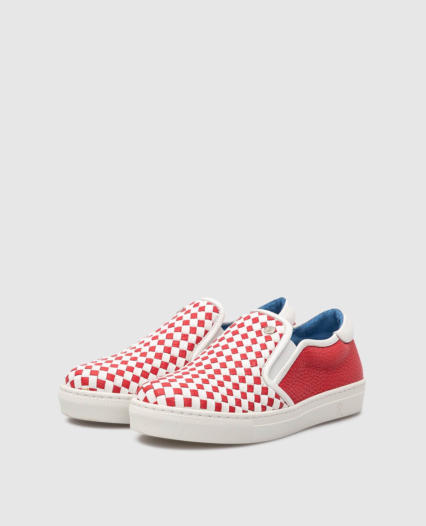 

Children's leather slip-ons with weaving Stefano Ricci, Red