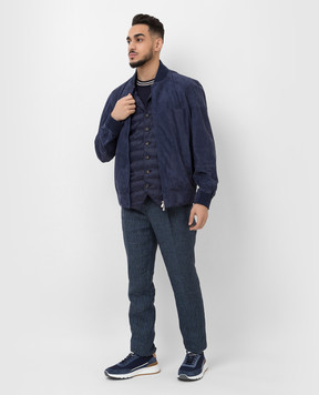 Brunello Cucinelli Navy Suede Bomber Jacket ChangeClear MPCLN1769
