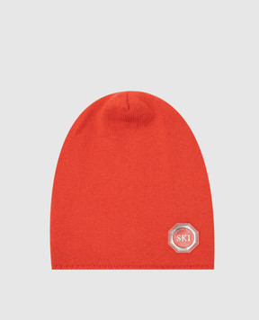 Stefano Ricci Children's orange cashmere hat with emblem YAK6S10CUFF6SA04
