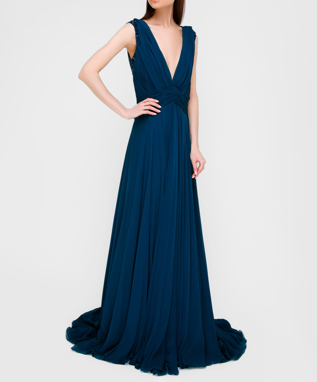 jenny packham navy blue dress Jenny Packham - Navy blue silk dress with train ZD141L