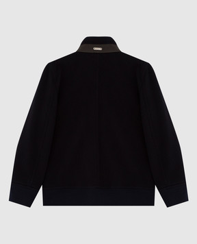 Stefano Ricci Children's dark blue cashmere jacket with leather inserts YUJ7400010C807