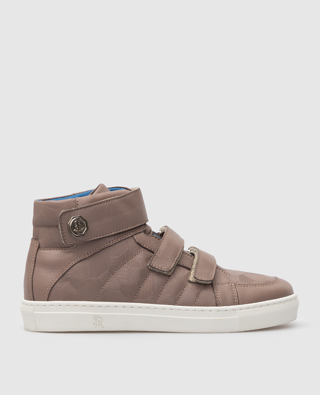 Children's dark beige patterned leather hi-tops stefano ricci